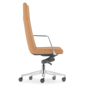 Side view of the tan Smarty Highback chair
