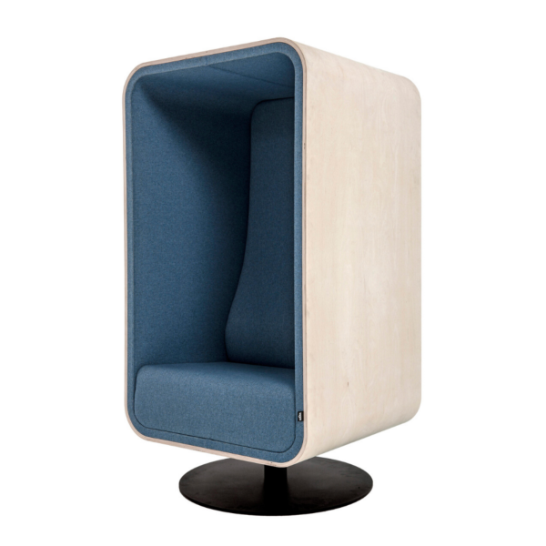 front angled view dark blue box lounger sofa