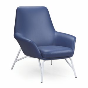 Helios lounge chair in blue faux leather with white legs
