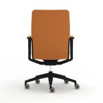 Rear view of the Senator Qdos Mid Back Chair with a 5-star base, featuring a tan upholstered back and a black frame