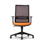 Front view of the Surface Mid Back Chair (LS) with a bright orange seat and a black mesh back.