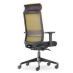 quarter rear view of the black and yellow Surface high-back office chair