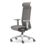 three-quarter view of the grey Surface high-back ergonomic office chair