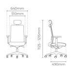 Dimensions for the Surface High Back Chair, model LS Type 1