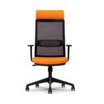 Surface High Back office chair type 2 with a bright orange seat and headrest, and a black mesh back.