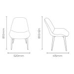 A technical drawing showing the front and side dimensions of the Vast 4-legged chair